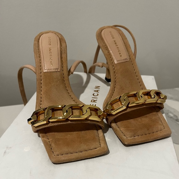 GOOD AMERICAN Women's Single Strap Ankle Chain  Sandal PALE PINK SUEDE - Picture 2 of 12